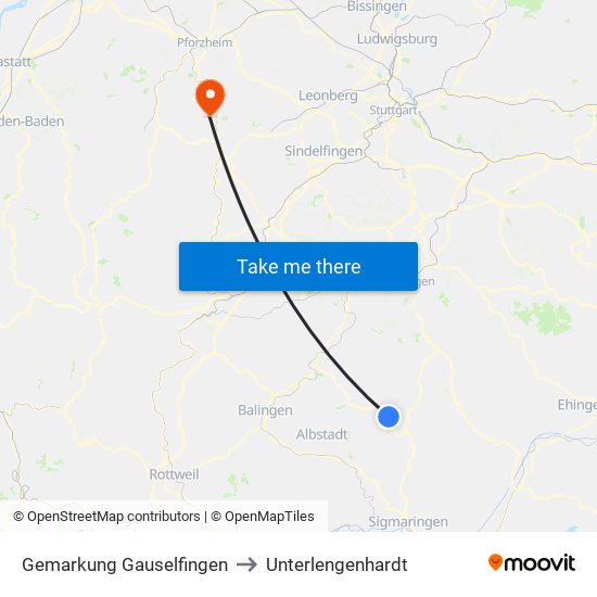 Gemarkung Gauselfingen to Unterlengenhardt map