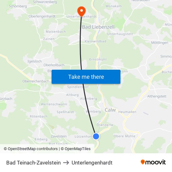 Bad Teinach-Zavelstein to Unterlengenhardt map