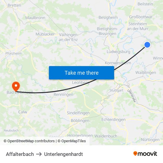 Affalterbach to Unterlengenhardt map