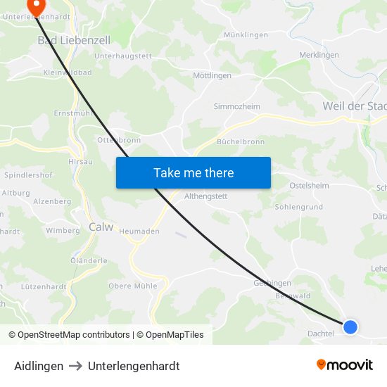 Aidlingen to Unterlengenhardt map