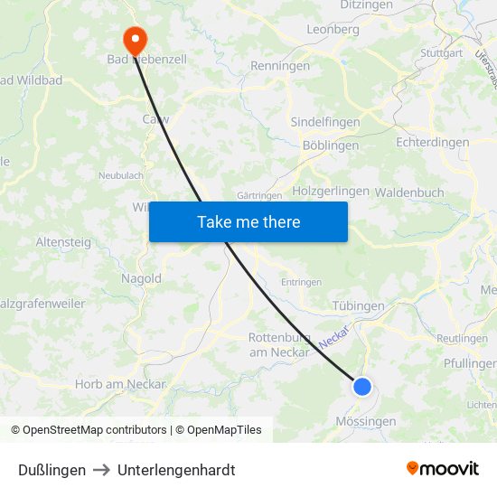 Dußlingen to Unterlengenhardt map