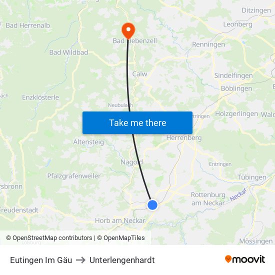 Eutingen Im Gäu to Unterlengenhardt map