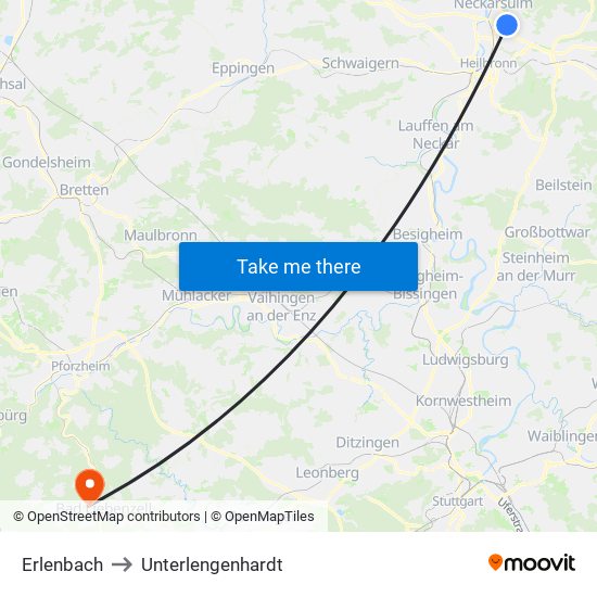 Erlenbach to Unterlengenhardt map