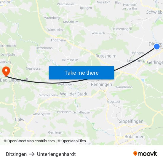 Ditzingen to Unterlengenhardt map