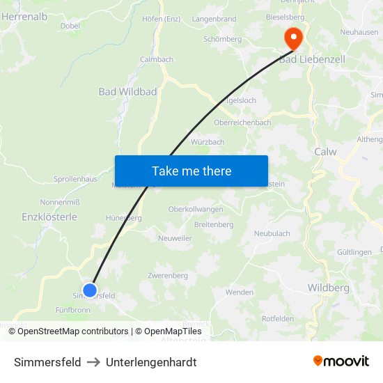 Simmersfeld to Unterlengenhardt map