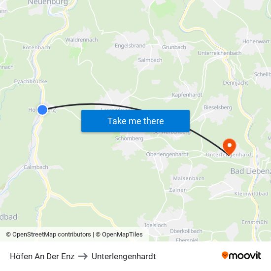 Höfen An Der Enz to Unterlengenhardt map