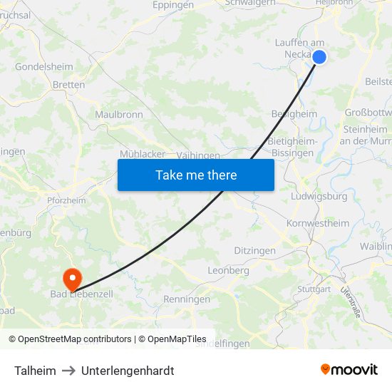 Talheim to Unterlengenhardt map