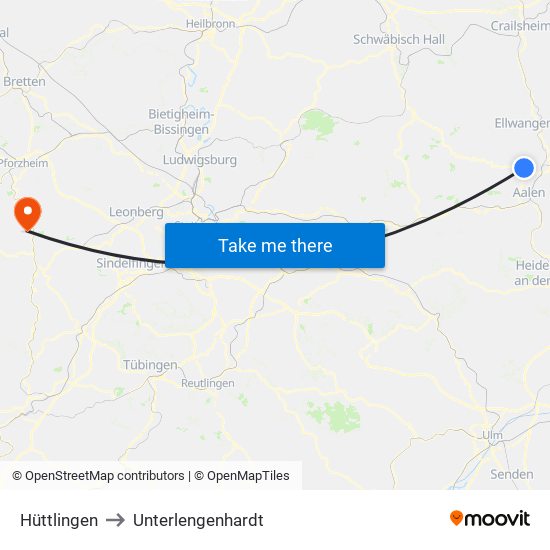 Hüttlingen to Unterlengenhardt map