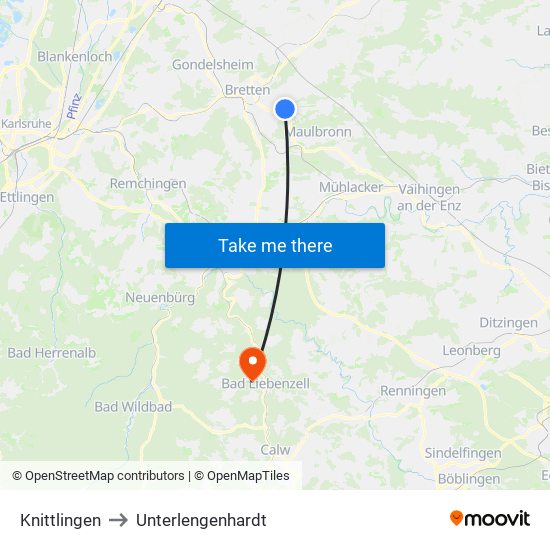 Knittlingen to Unterlengenhardt map