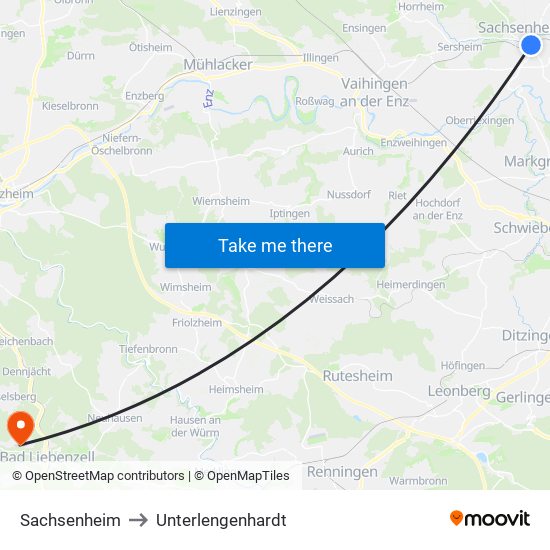 Sachsenheim to Unterlengenhardt map