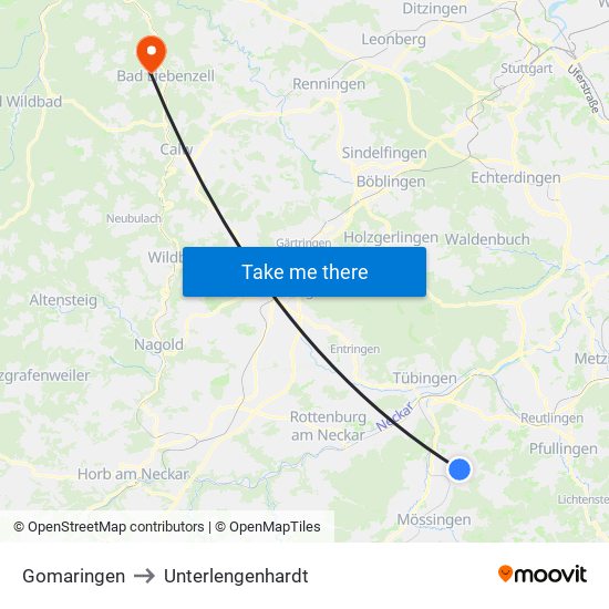 Gomaringen to Unterlengenhardt map