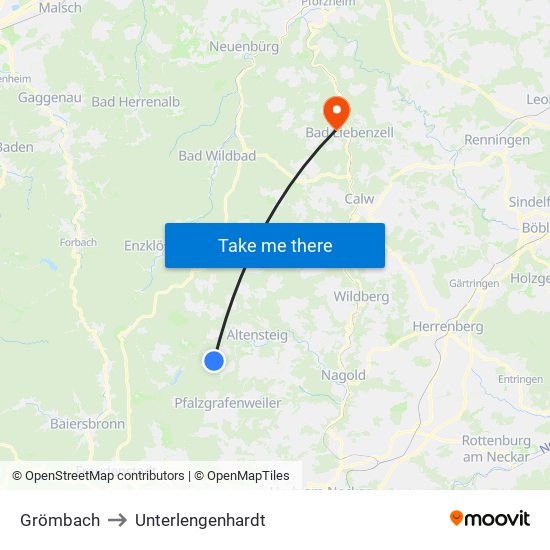 Grömbach to Unterlengenhardt map