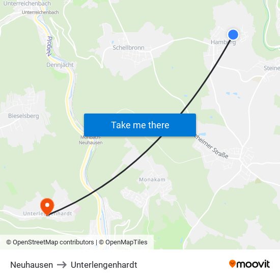 Neuhausen to Unterlengenhardt map