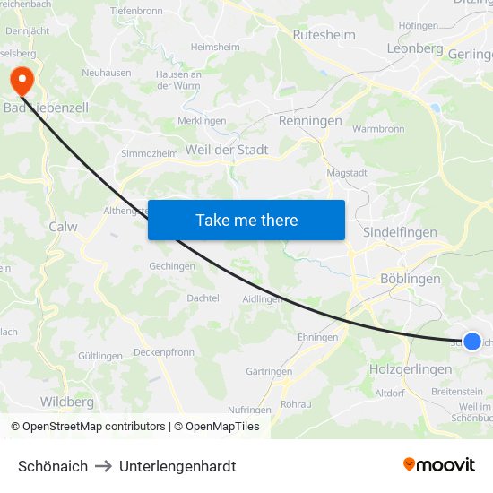Schönaich to Unterlengenhardt map