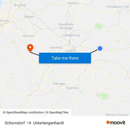 Schorndorf to Unterlengenhardt map