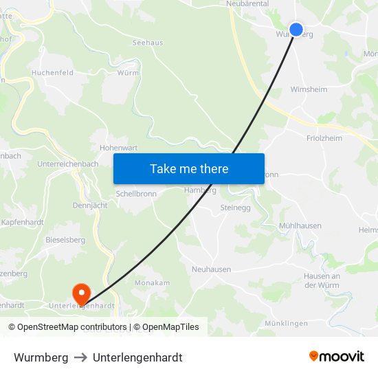 Wurmberg to Unterlengenhardt map