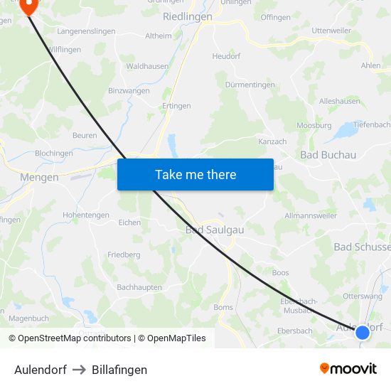 Aulendorf to Billafingen map