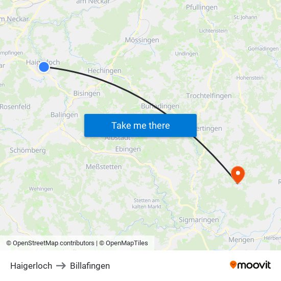 Haigerloch to Billafingen map