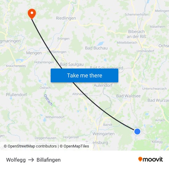 Wolfegg to Billafingen map