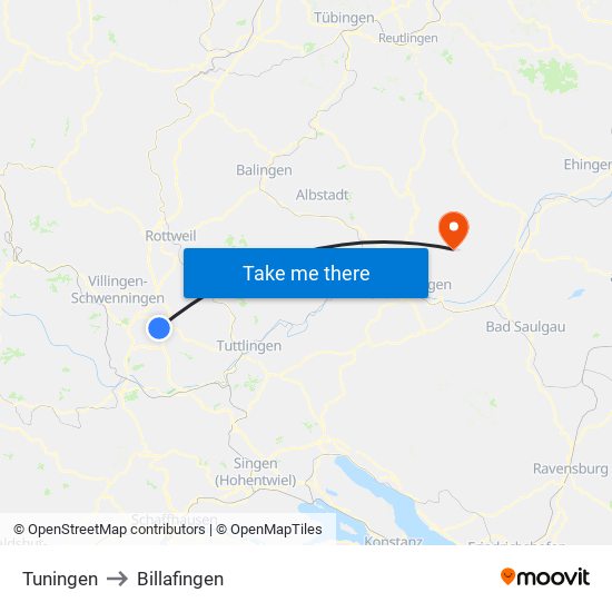 Tuningen to Billafingen map