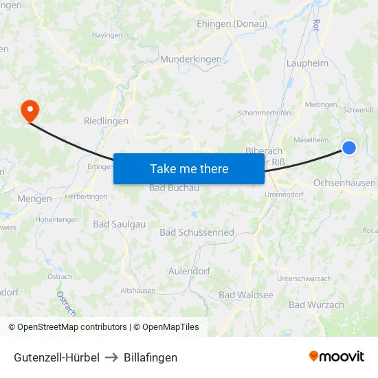 Gutenzell-Hürbel to Billafingen map
