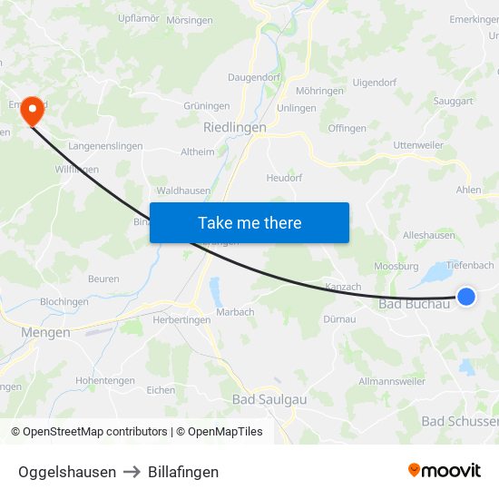Oggelshausen to Billafingen map