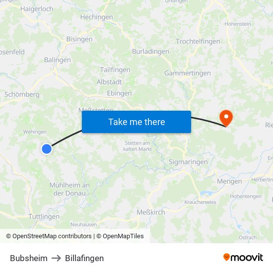 Bubsheim to Billafingen map