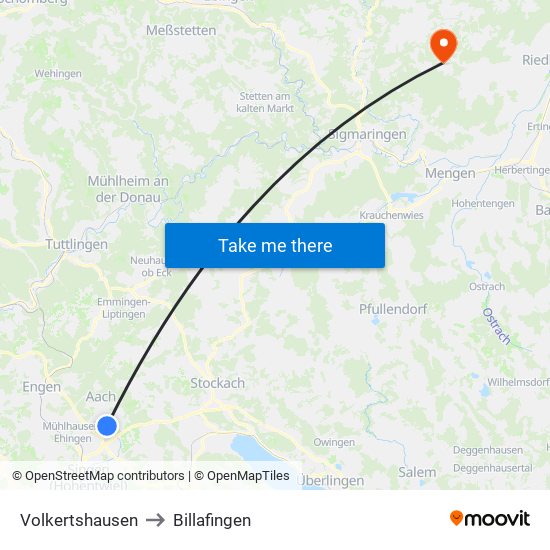 Volkertshausen to Billafingen map