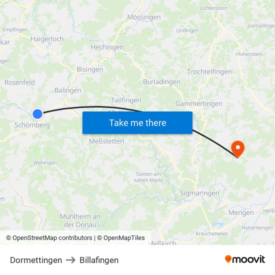 Dormettingen to Billafingen map