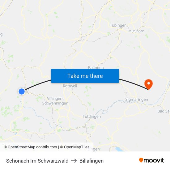 Schonach Im Schwarzwald to Billafingen map