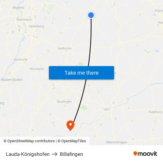 Lauda-Königshofen to Billafingen map