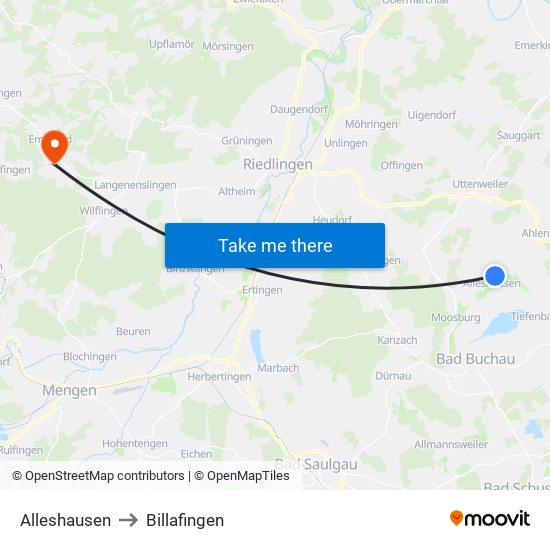 Alleshausen to Billafingen map
