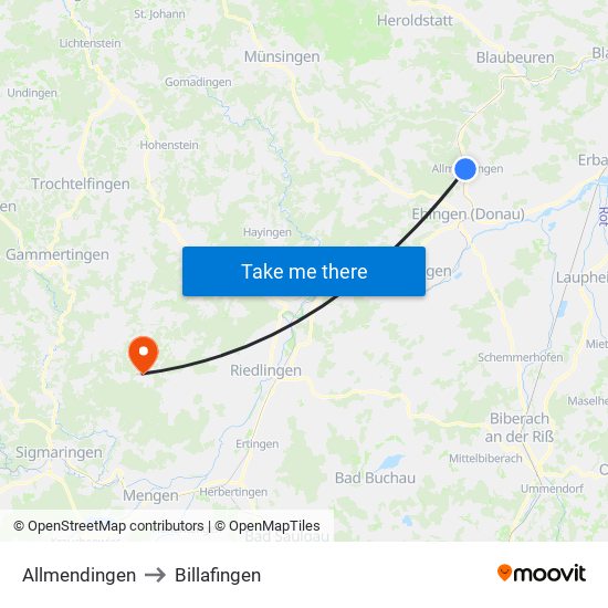 Allmendingen to Billafingen map