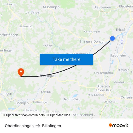 Oberdischingen to Billafingen map