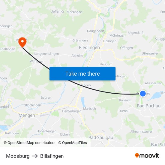 Moosburg to Billafingen map