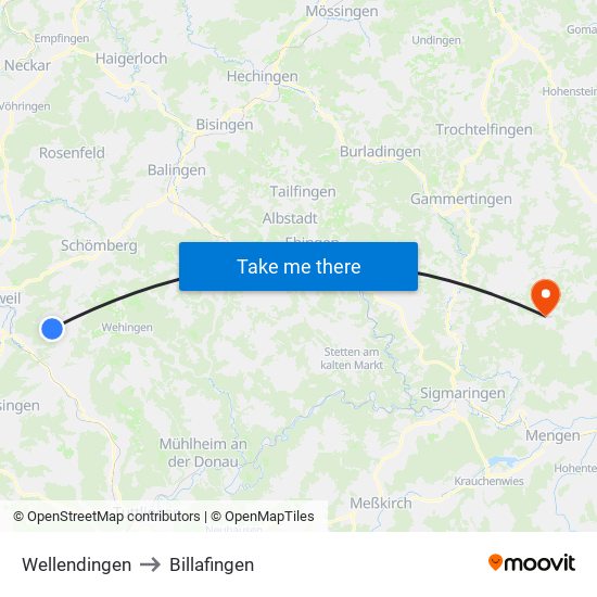 Wellendingen to Billafingen map