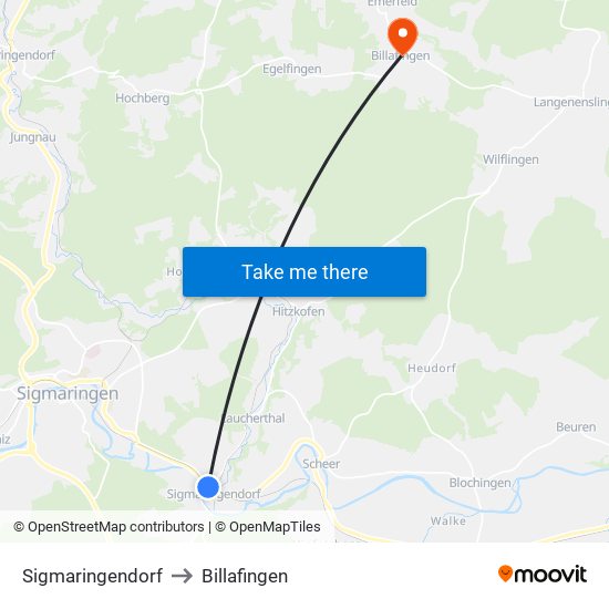 Sigmaringendorf to Billafingen map