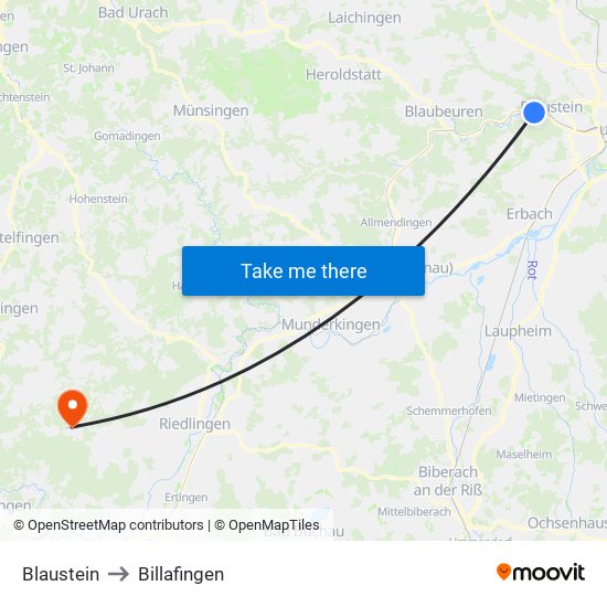 Blaustein to Billafingen map
