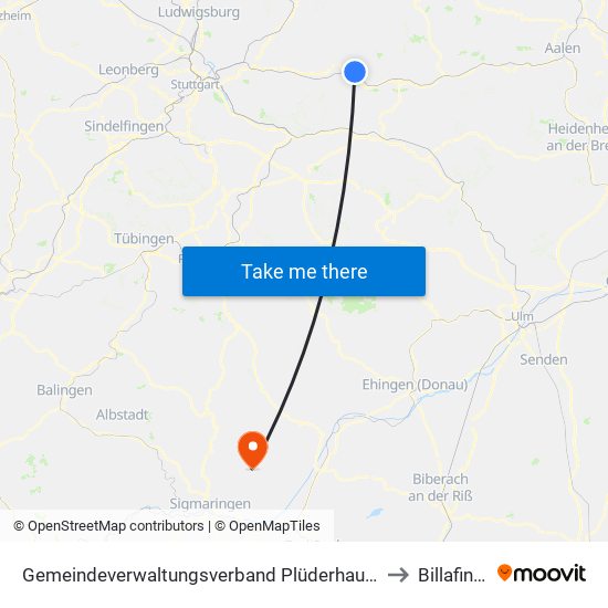 Gemeindeverwaltungsverband Plüderhausen-Urbach to Billafingen map