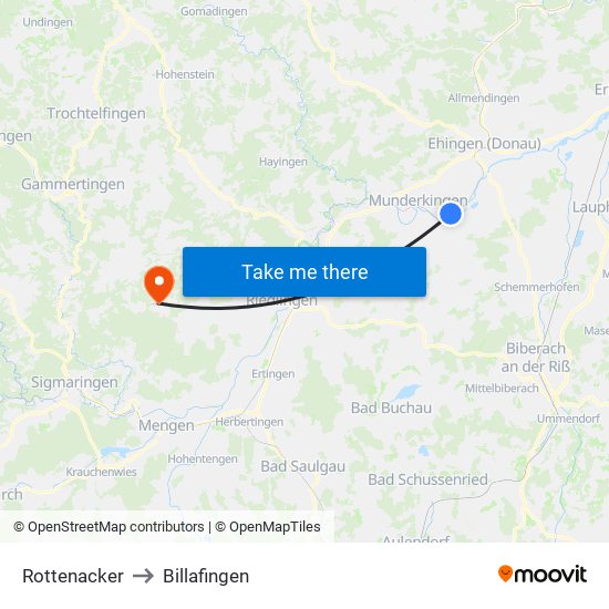 Rottenacker to Billafingen map