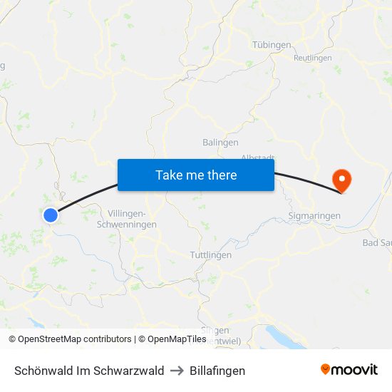 Schönwald Im Schwarzwald to Billafingen map