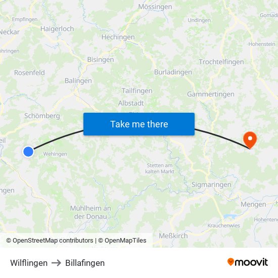 Wilflingen to Billafingen map