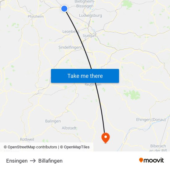 Ensingen to Billafingen map