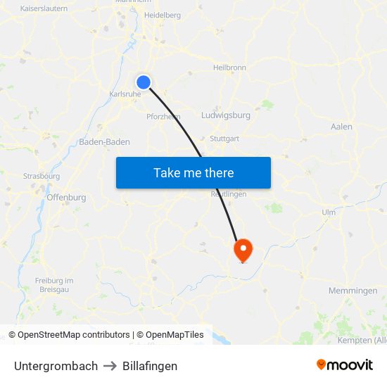 Untergrombach to Billafingen map