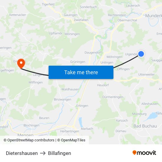 Dietershausen to Billafingen map