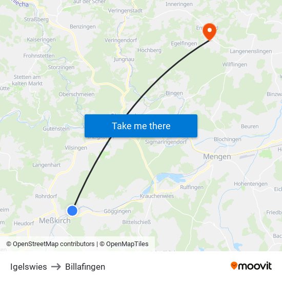 Igelswies to Billafingen map