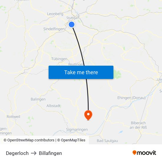 Degerloch to Billafingen map