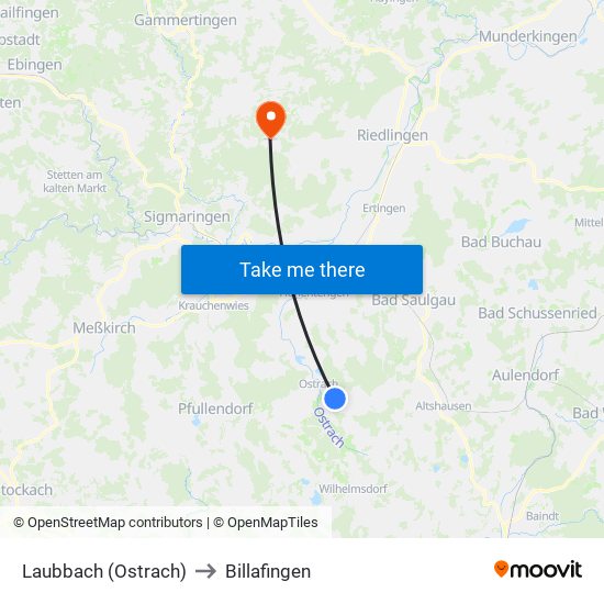 Laubbach (Ostrach) to Billafingen map