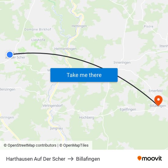 Harthausen Auf Der Scher to Billafingen map