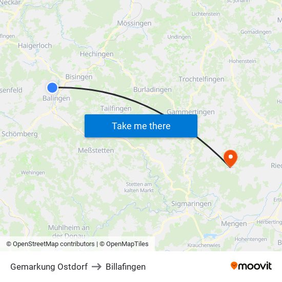 Gemarkung Ostdorf to Billafingen map